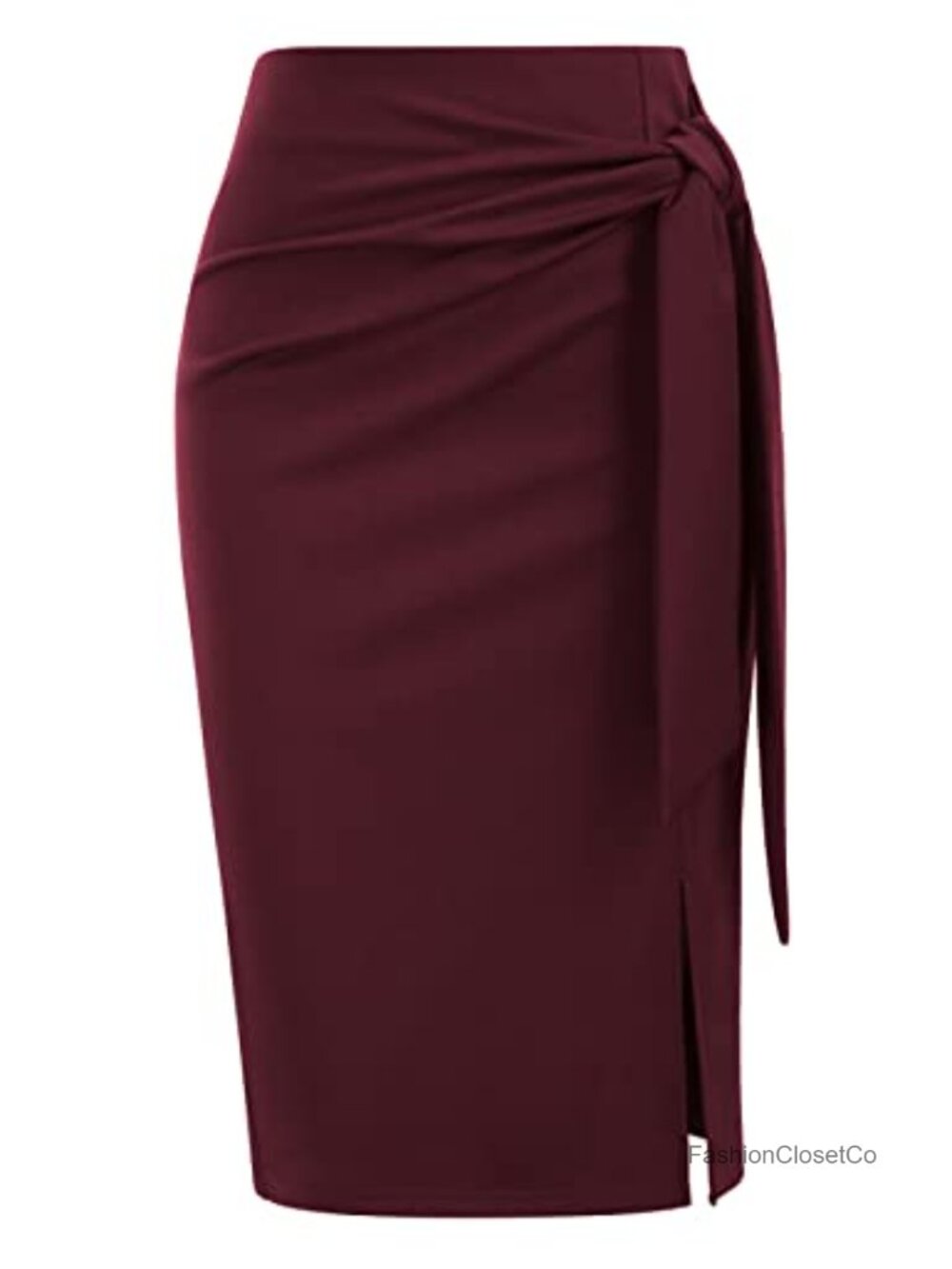 Stretch Knee Length Pencil Skirt Bow Tie High Waist Slim Fit Business Casual